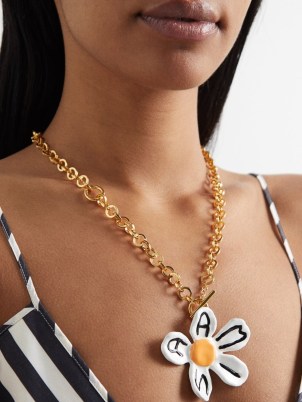 MARNI Daisy-logo chain necklace – womens chunky gold tone floral pendant necklaces – women’s designer fashion jewellery - flipped