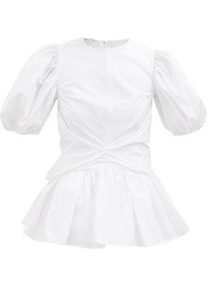 CECILIE BAHNSEN Faith puff-sleeve cotton top | white voluminous peplum tops | romantic blouses with volume | romance inspired fashion - flipped