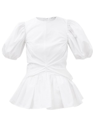 CECILIE BAHNSEN Faith puff-sleeve cotton top | white voluminous peplum tops | romantic blouses with volume | romance inspired fashion