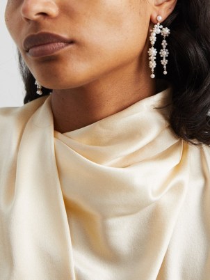 SOPHIE BILLE BRAHE Fontaine Bellis pearl & 14kt gold drop earrings / floral statement frops / women’s fine jewellery - flipped