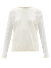 GIAMBATTISTA VALLI Lace-sleeve cashmere-blend top ~ women’s sheer sleeved knitted tops ~ womens luxe designer knitwear ~ feminine jumpers