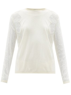GIAMBATTISTA VALLI Lace-sleeve cashmere-blend top ~ women’s sheer sleeved knitted tops ~ womens luxe designer knitwear ~ feminine jumpers - flipped