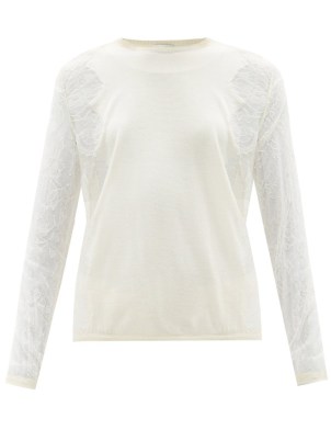 GIAMBATTISTA VALLI Lace-sleeve cashmere-blend top ~ women’s sheer sleeved knitted tops ~ womens luxe designer knitwear ~ feminine jumpers