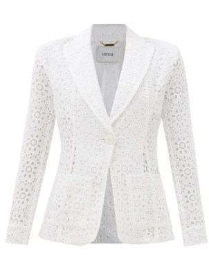 ERDEM Lilith broderie-anglaise cotton-blend suit jacket ~ white semi sheer sleeved jackets ~ womens designer outerwear