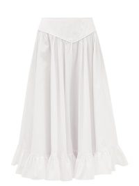 BATSHEVA Ruffled cotton-poplin midi skirt ~ women’s white ruffle hem skirts