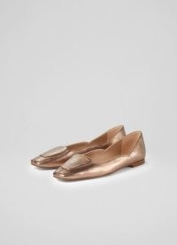 L.K. BENNETT WILLOW COPPER ROSE LEATHER SQUARE TOE FLATS – women’s metallic loafer inspired flat shoes