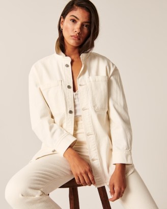 ABERCROMBIE & FITCH Denim Shirt Jacket ~ womens cream shackets - flipped