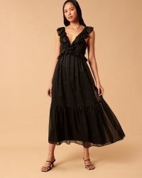 Abercrombie & Fitch Drama Ruffle Maxi Dress – black ruffled open tie back dresses ~ women’s frill trim clothing