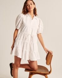 Abercrombie & Fitch Easy Waist Puff Sleeve Poplin Shirt Dress | tiered mini dresses | feminine relaxed fit summer fashion