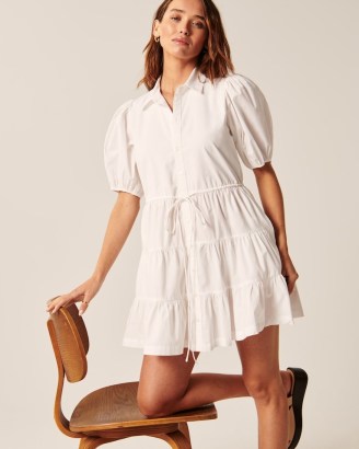 Abercrombie & Fitch Easy Waist Puff Sleeve Poplin Shirt Dress | tiered mini dresses | feminine relaxed fit summer fashion - flipped