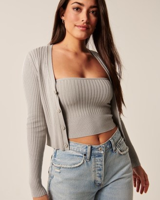 Abercrombie & Fitch Elevated Knit Tube Top and Cardigan Set | strapless tops and cardigans | knitted fashion sets - flipped