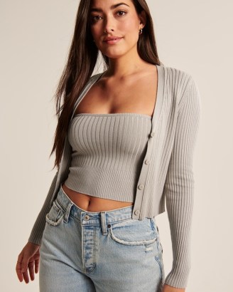 Abercrombie & Fitch Elevated Knit Tube Top and Cardigan Set | strapless tops and cardigans | knitted fashion sets