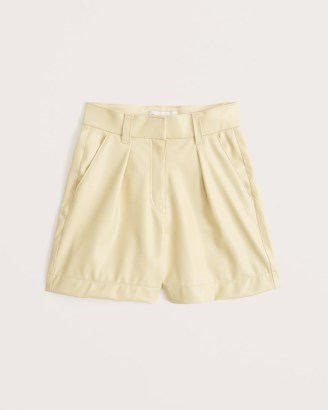 Abercrombie & Fitch 6 Inch Vegan Leather Tailored Shorts Light Yellow ~ women’s faux leather clothing - flipped