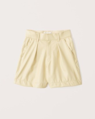 Abercrombie & Fitch 6 Inch Vegan Leather Tailored Shorts Light Yellow ~ women’s faux leather clothing
