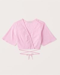 ABERCROMBIE & FITCH Linen-Blend Wrap Set Top ~ pink cropped wrap around tie waist tops