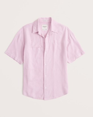 ABERCROMBIE & FITCH Oversized Resort Shirt ~ women’s pink short sleeve shirts - flipped