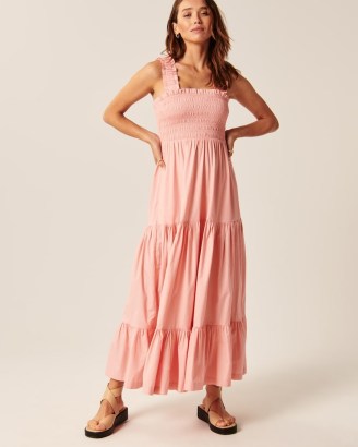 Abercrombie & Fitch Smocked Bodice Easy Maxi Dress Coral Pink - flipped