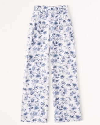 Abercrombie & Fitch Tailored Linen-Blend Wide Leg Pants / womens palm tree print trousers / women’s summer fashion / leaf prints