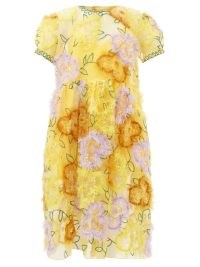 ASHISH Fuzzy Flower embroidered-organza dress / romantic yellow floral sequinned dresses