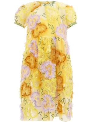 ASHISH Fuzzy Flower embroidered-organza dress / romantic yellow floral sequinned dresses - flipped