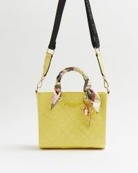 River Island YELLOW PATENT QUILTED TOTE BAG | high shine faux leather top handle shoulder bags