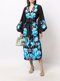 Yuliya Magdych floral-print puff-sleeves dress – balloon sleeved tie waist dresses