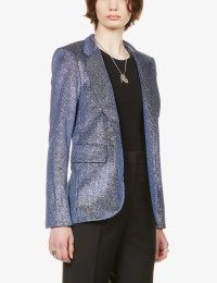 ZADIG&VOLTAIRE Very padded stretch-woven blazer in Encre | metallic blue jackets | women’s party fashion | womens shimmering going out evening fashion