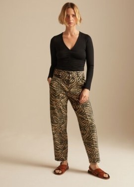 ME AND EM Zebra Camo Tapered Cargo Trouser – womens relaxed fit animal print trousers - flipped