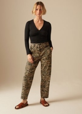 ME AND EM Zebra Camo Tapered Cargo Trouser – womens relaxed fit animal print trousers