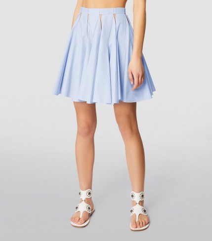 ALAÏA Poplin Mini Skirt 520 Ciel | light blue cotton cut out skirts | summer fashion - flipped