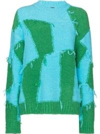 Andersson Bell checkerboard-pattern fringed jumper green/blue | women’s fringe trimmed jumpers