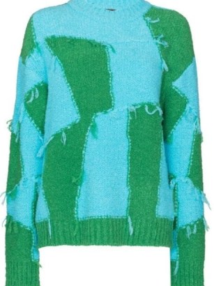 Andersson Bell checkerboard-pattern fringed jumper green/blue | women’s fringe trimmed jumpers