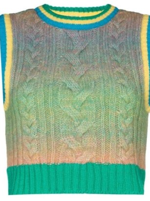Andersson Bell Jesse gradient cable knit vest | women’s multicoloured cropped vests | women’s knitted crop hem tanks | tank tops - flipped