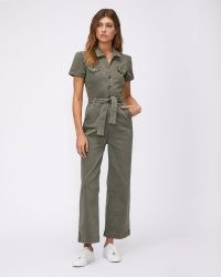 PAIGE Anessa Jumpsuit Vintage Ivy Green ~ short sleeved tie waist utility jumpsuits