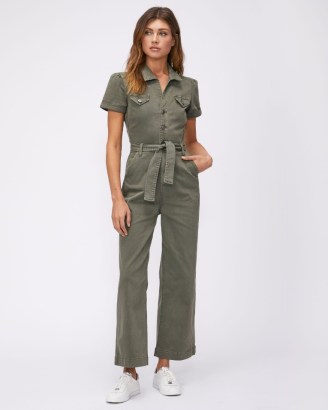 PAIGE Anessa Jumpsuit Vintage Ivy Green ~ short sleeved tie waist utility jumpsuits
