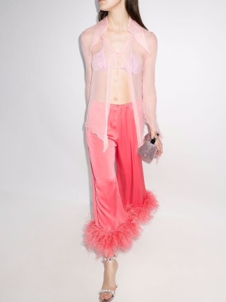 16Arlington Sanaga draped sheer top ~ light pink oversized collar evening tops - flipped