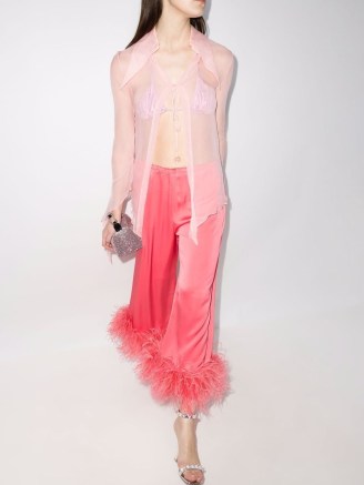 16Arlington Sanaga draped sheer top ~ light pink oversized collar evening tops