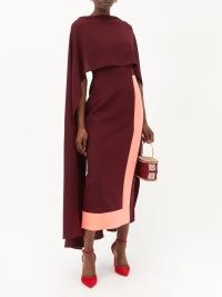 ROKSANDA Elina cape-back crepe midi dress ~ elegant cascading drape detail occasion dresses ~ women’s chic burgundy coloured event clothes