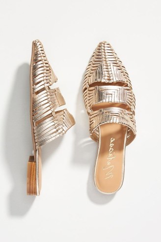 Matisse Woven Slide Sandals in Gold / metallic pointed toe slides / chic flat summer mules - flipped