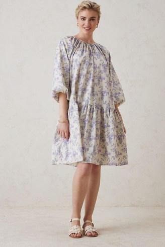 Selected Femme Blair Smock Dress / women’s feminine relaxed fit organic cotton dresses / floral summer fashion / tiered hem / balloon sleeved clothes - flipped