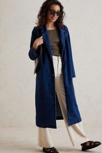 ANTHROPOLOGIE Denim Duster Jacket Blue ~ women’s casual longline midi length jackets