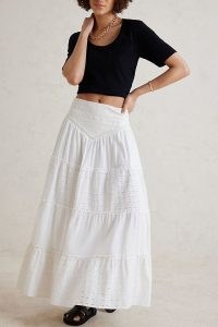 Anthropologie Broderie Maxi Skirt White | women’s long tiered length cotton skirts | womens summer clothes