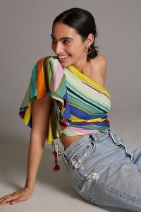 Hope For Flowers One Shoulder Top – multicoloured stripe print summer tops – women’s asymmetric clothing