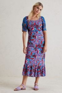 Feri Ellie Printed Maxi Dress in Purple / short sleeved floral print tiered hem dresses
