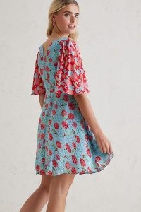 Feri Rita Floral Mini Dress in Blue / short fluted sleeved summer occasion dresses