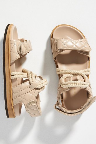 Alohas x Anthropologie Tie-Up Sandals in Cream | women’s quilted leather flats | womens rope detail flat summer shoes - flipped