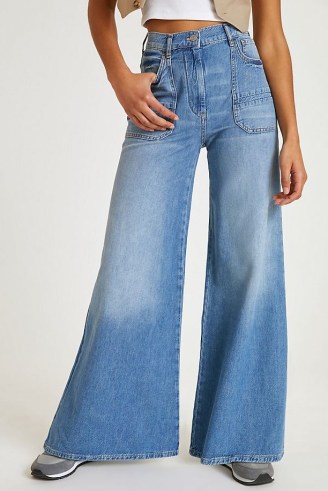 Pilcro The Jane Ultra-High Rise Wide-Leg Jeans | women’s blue denim flares | womens casual retro clothes - flipped