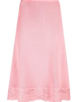 Balenciaga pointelle-knit slip skirt – pink ribbed knit scalloped hem skirts - flipped