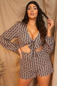 BILLIE FAIERS STONE PRINTED TIE FRONT PLAYSUIT ~ front cut out plunging neckline jumpsuits