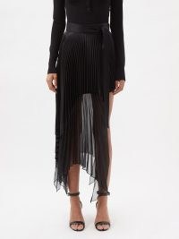 PETER DO Black asymmetric pleated silk-satin skirt ~ sheer overlay evening skirts ~ asymmetrical occasion clothes